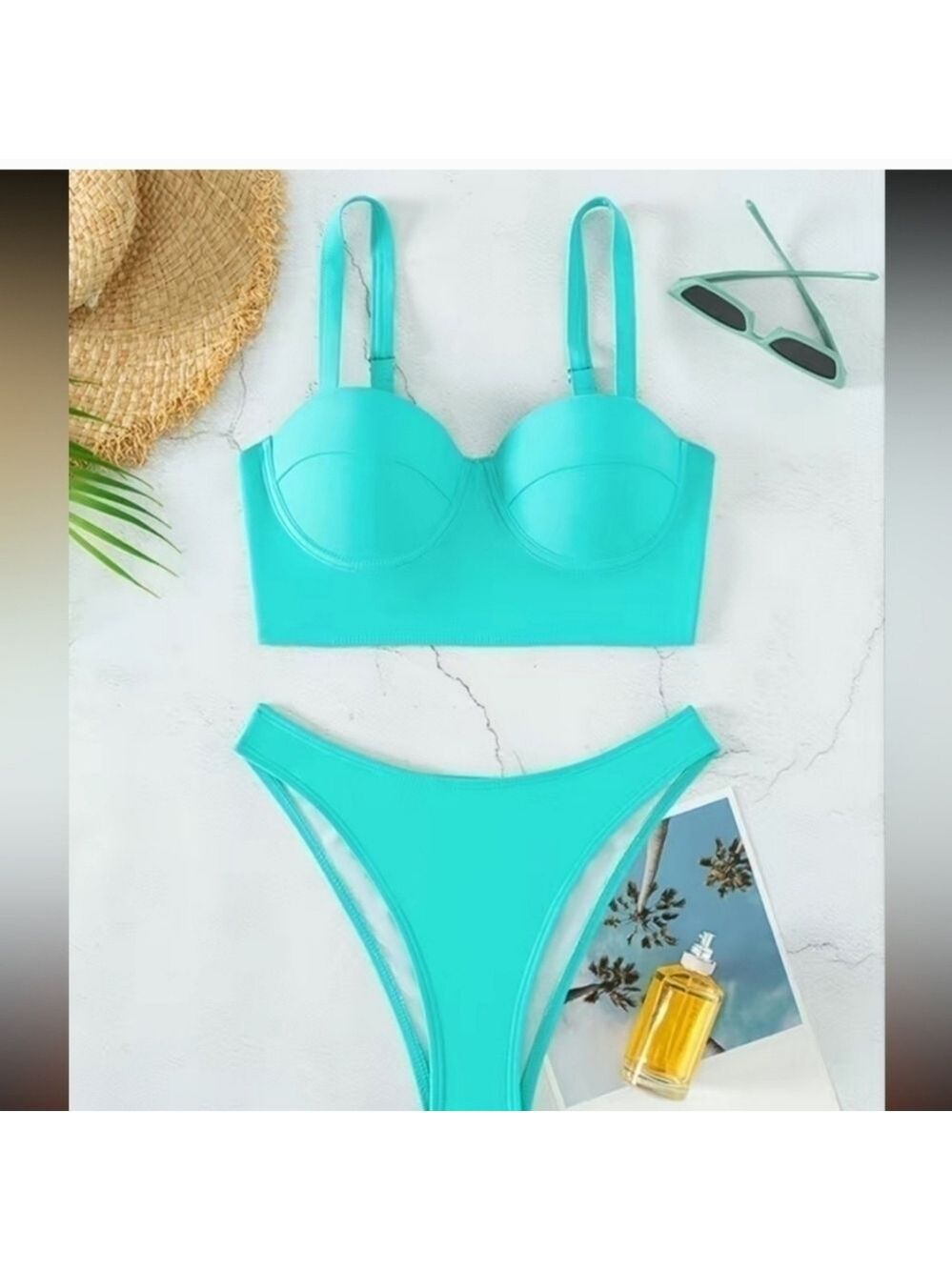 Sky Blue Bikini Two Piece Push Up Underwire High Cut Medium